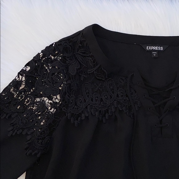 Express black lace tie up top - Picture 2 of 4
